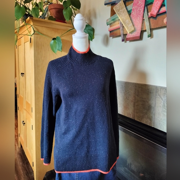 J Jill Blue Sweater Academia Orange Trim Petite small - Picture 1 of 7